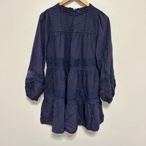 Old Navy Women’s Medium Navy Blue Sundress Elastic Long Sleeves above knee beach